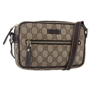 Authentic GUCCI GG Supreme Shoulder Bag PVC Beige Gold 201447